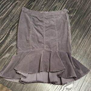 Pilcro and the Letterpress Gray Slim Corduroy Mermaid Ruffle Skirt, Size Medium